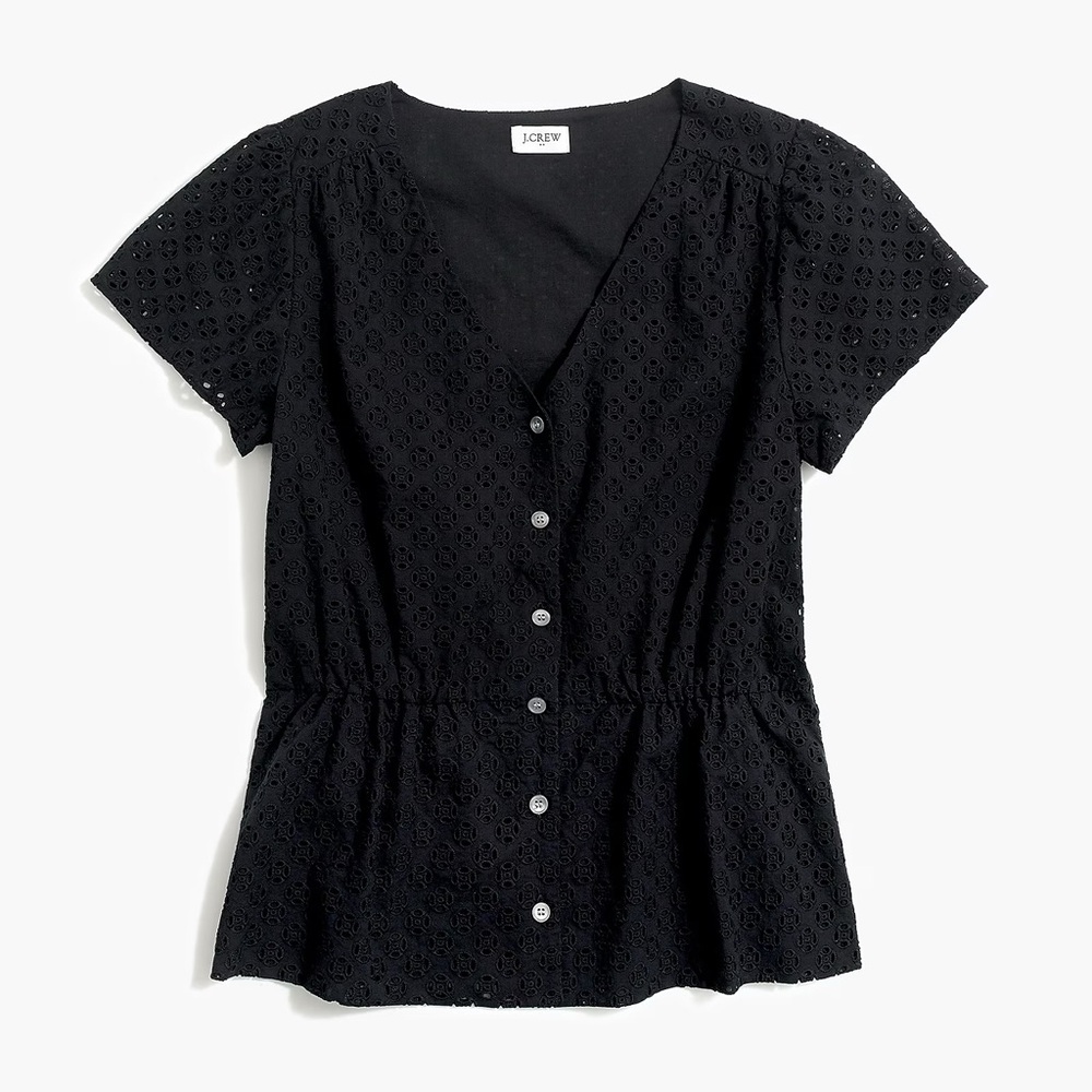 J. Crew Black Eyelet Button-Up Top
